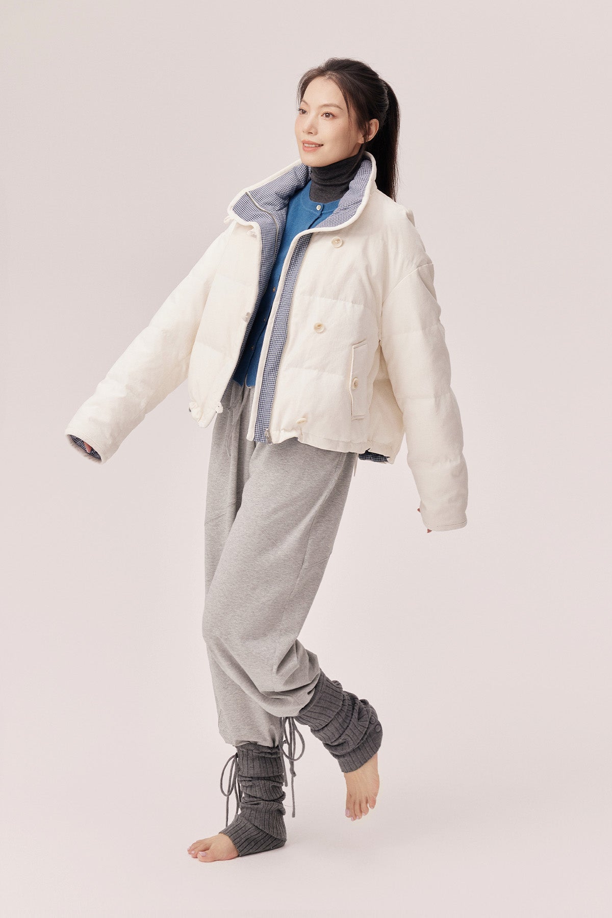 Estella Reversible Colorblock High-Neck Cropped Down Jacket