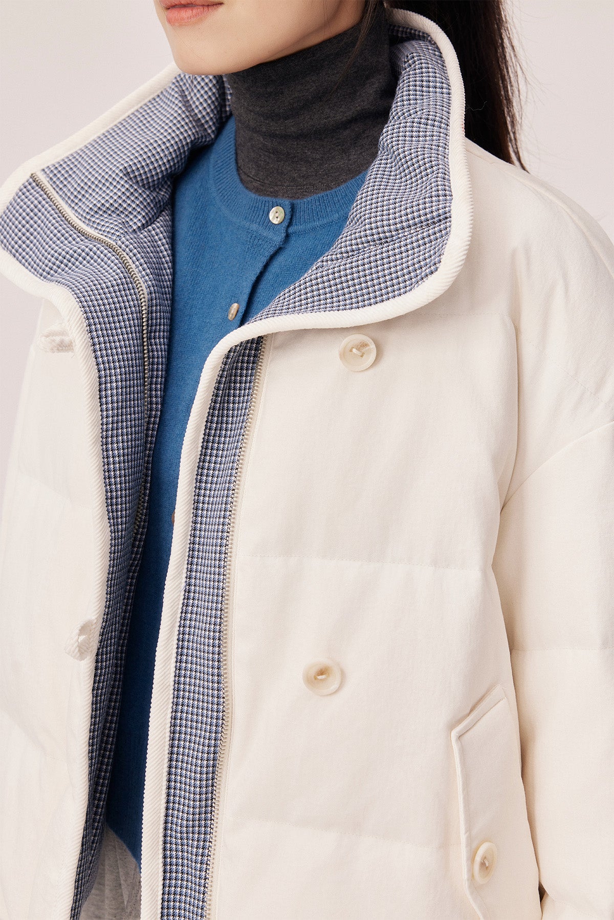 Estella Reversible Colorblock High-Neck Cropped Down Jacket