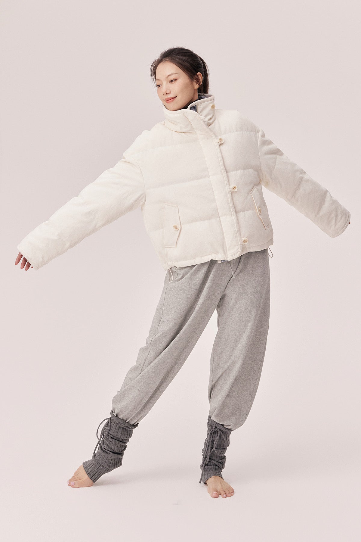 Estella Reversible Colorblock High-Neck Cropped Down Jacket
