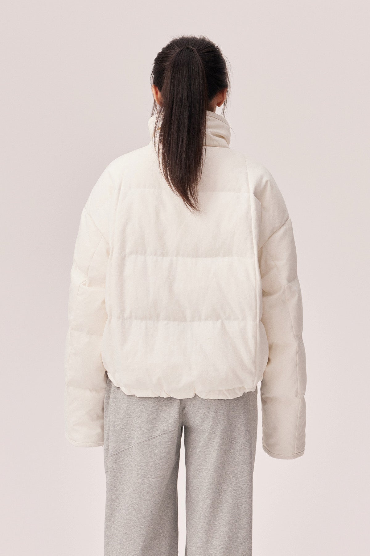 Estella Reversible Colorblock High-Neck Cropped Down Jacket