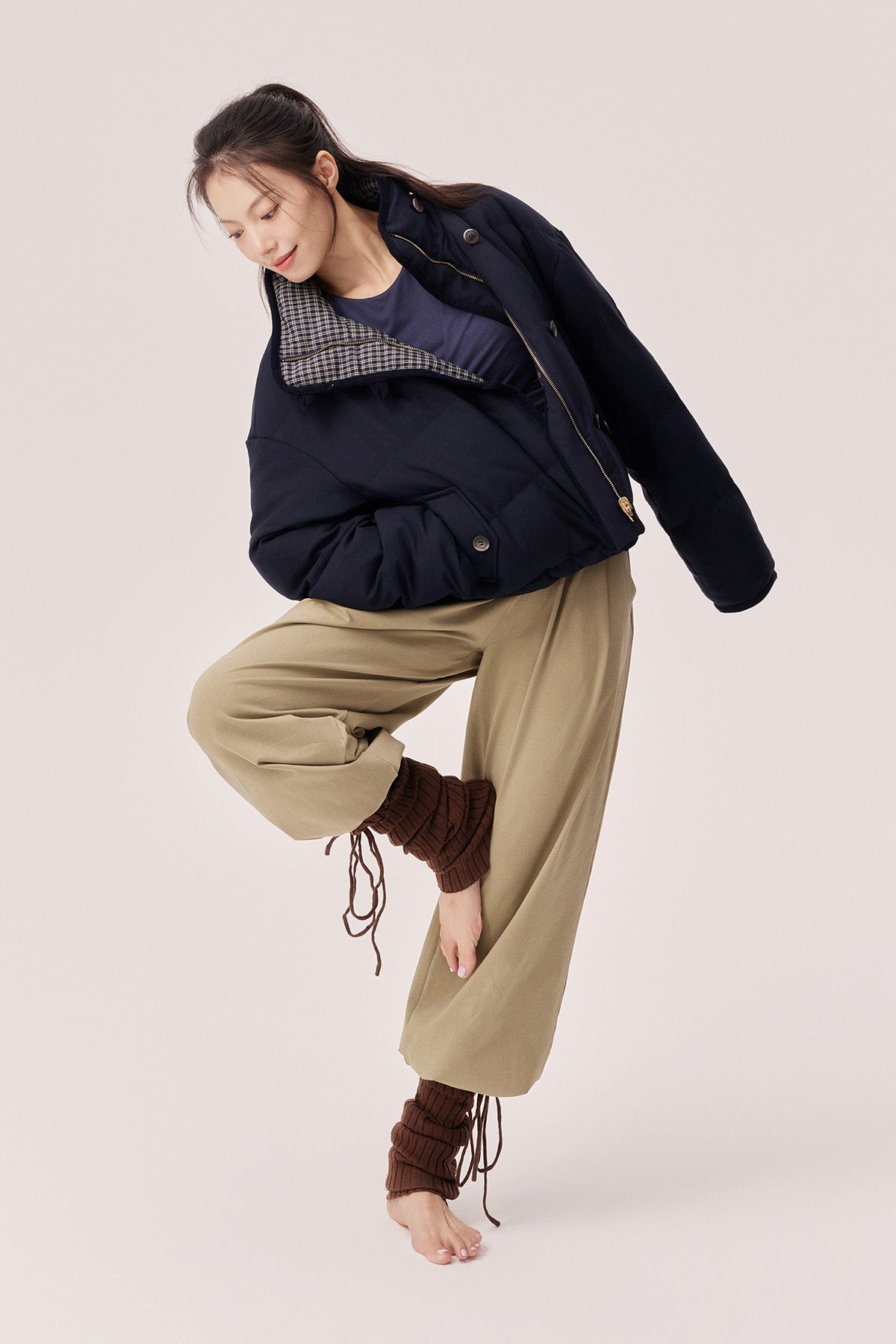 Estella Reversible Colorblock High-Neck Cropped Down Jacket