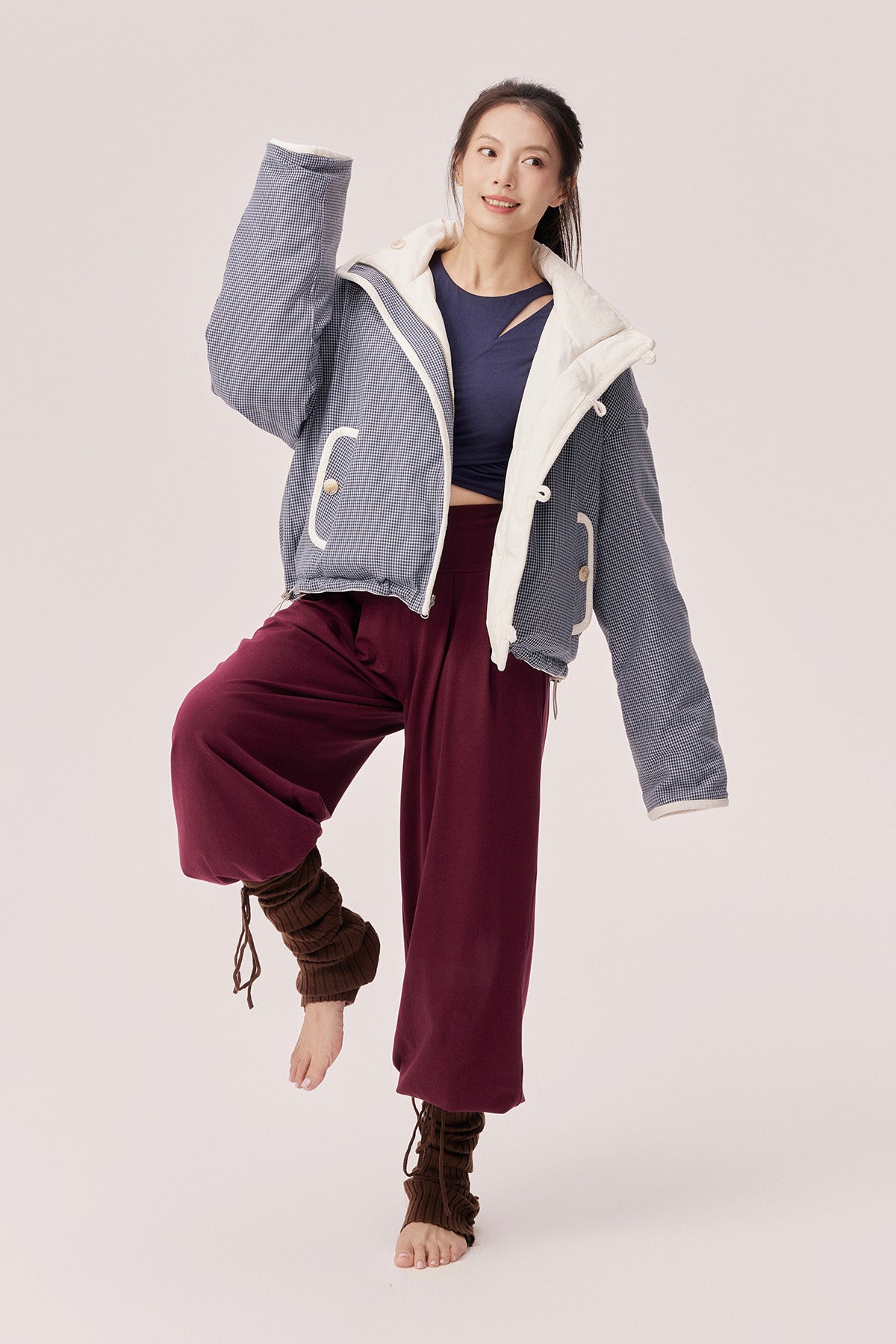 Estella Reversible Colorblock High-Neck Cropped Down Jacket