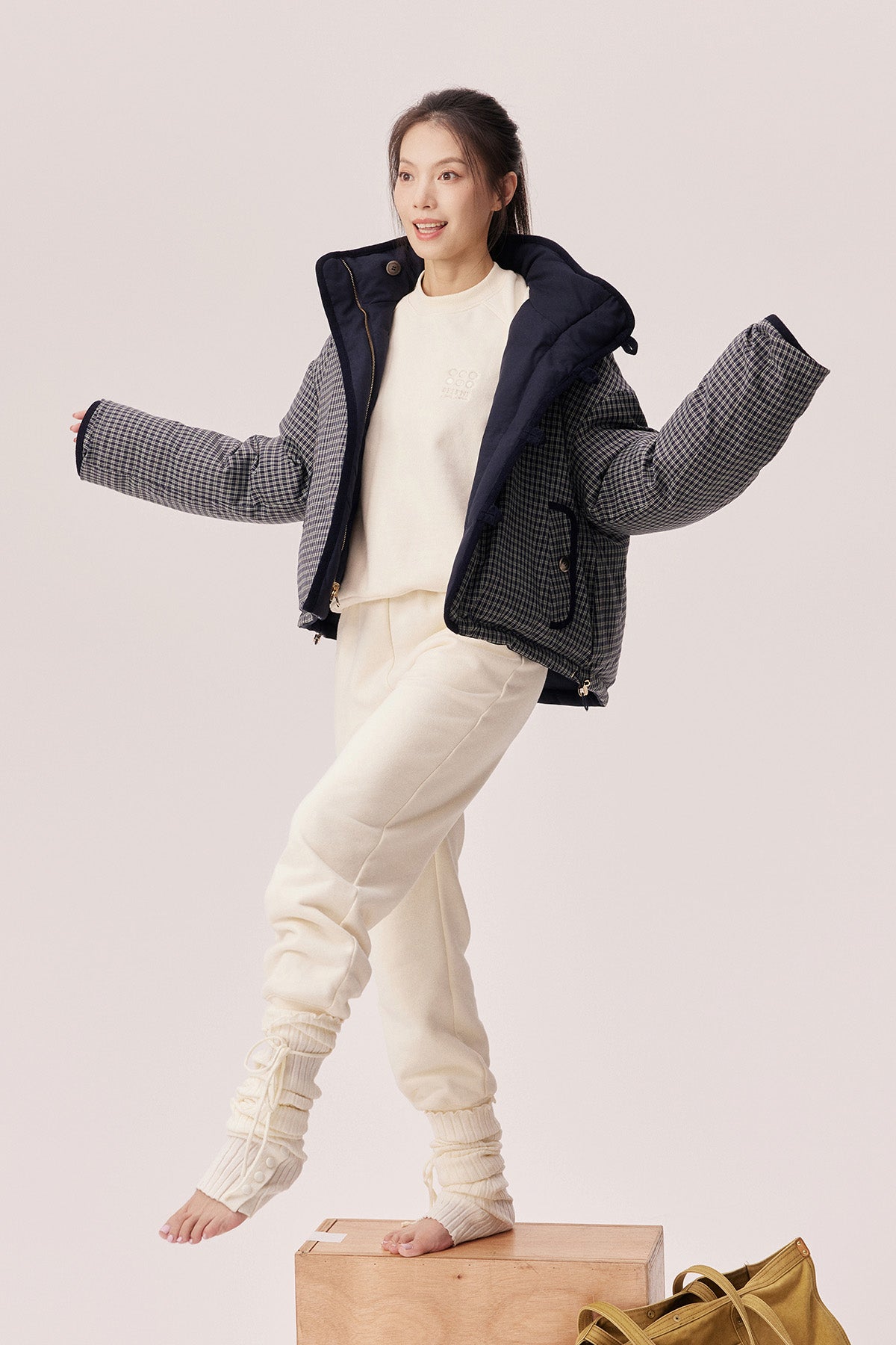 Estella Reversible Colorblock High-Neck Cropped Down Jacket