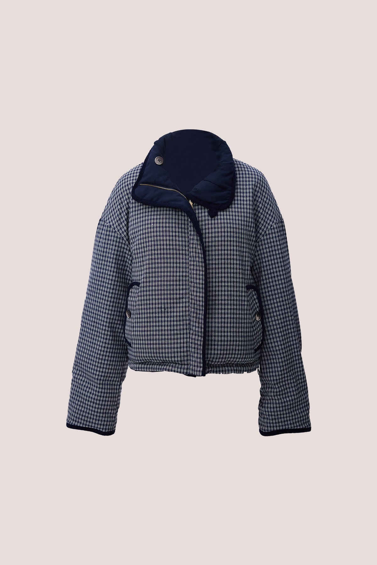 Estella Reversible Colorblock High-Neck Cropped Down Jacket