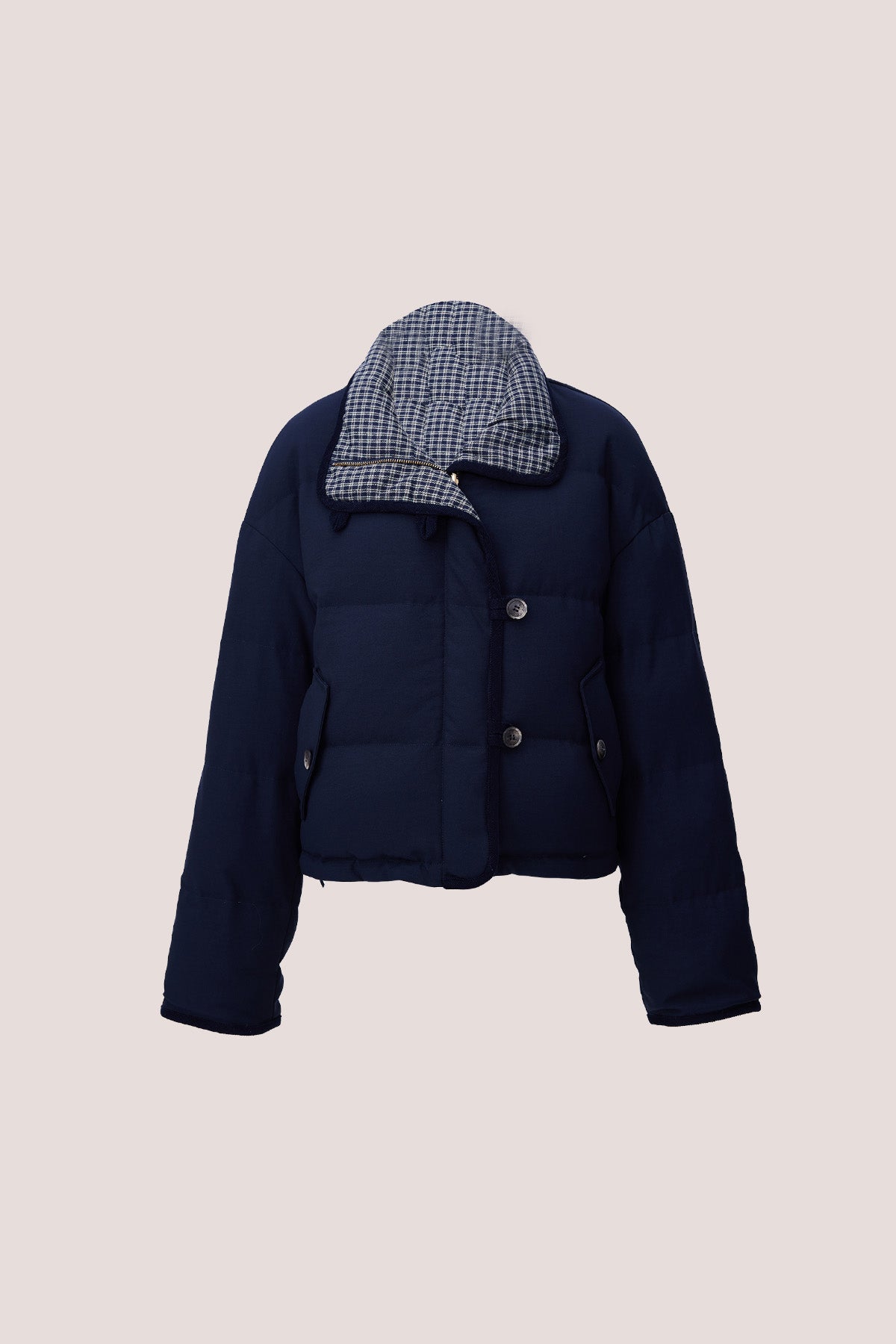 Estella Reversible Colorblock High-Neck Cropped Down Jacket