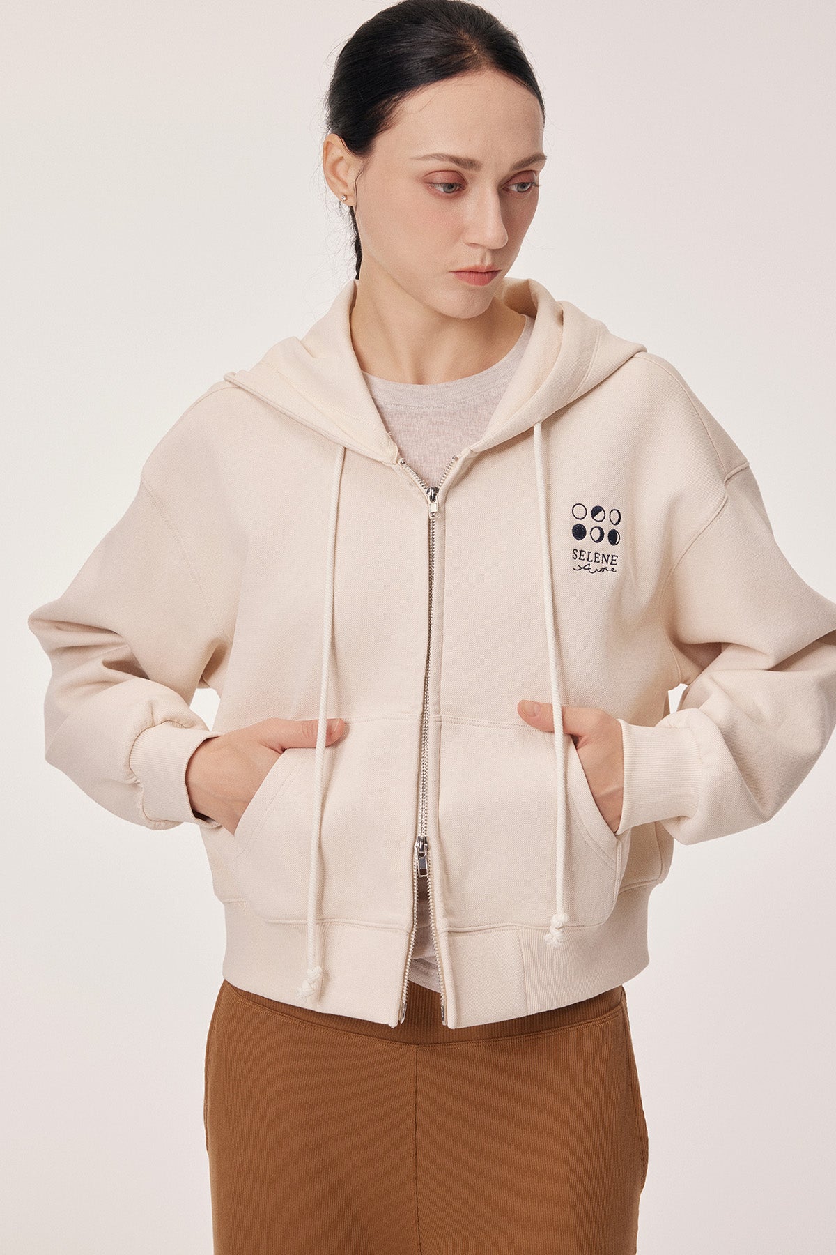 Selene Logo Embroidered Cropped Hoodie Jacket