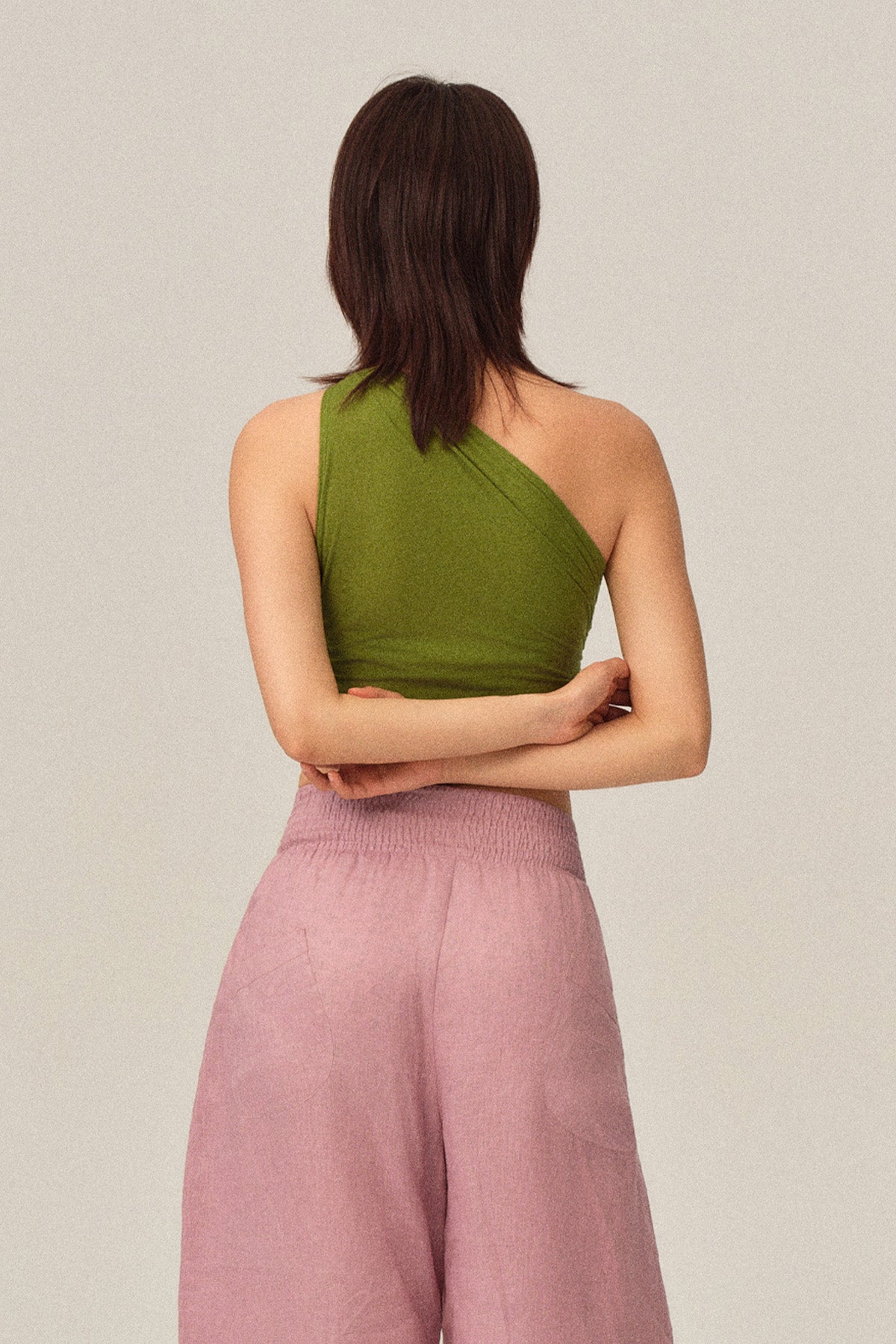 Clara Tencel Wool Soft Stretch Asymmetrical One-Shoulder Draped Tank Top