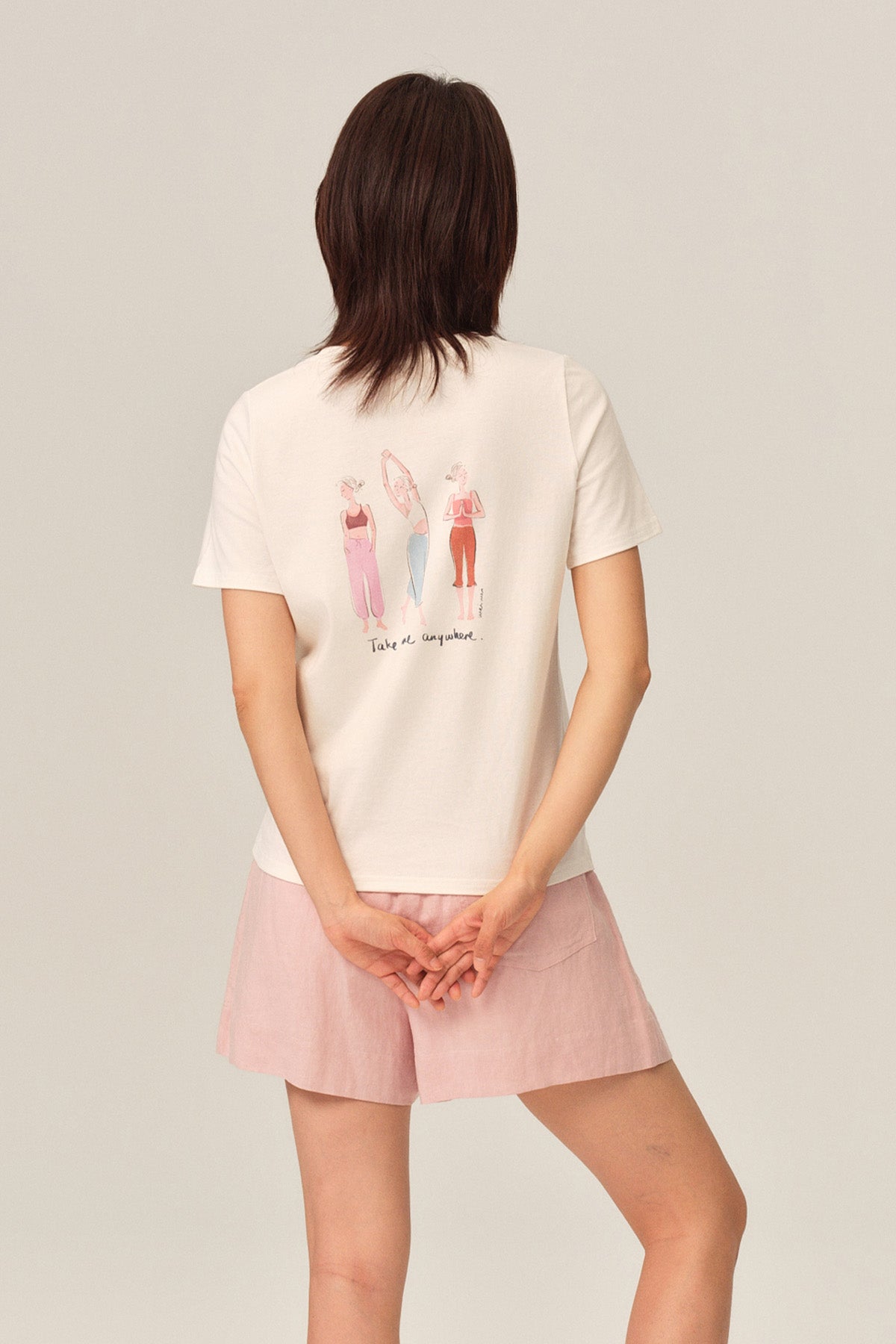 Weiwei Three-Girl Yoga Illustration Relaxed Cotton T-Shirt