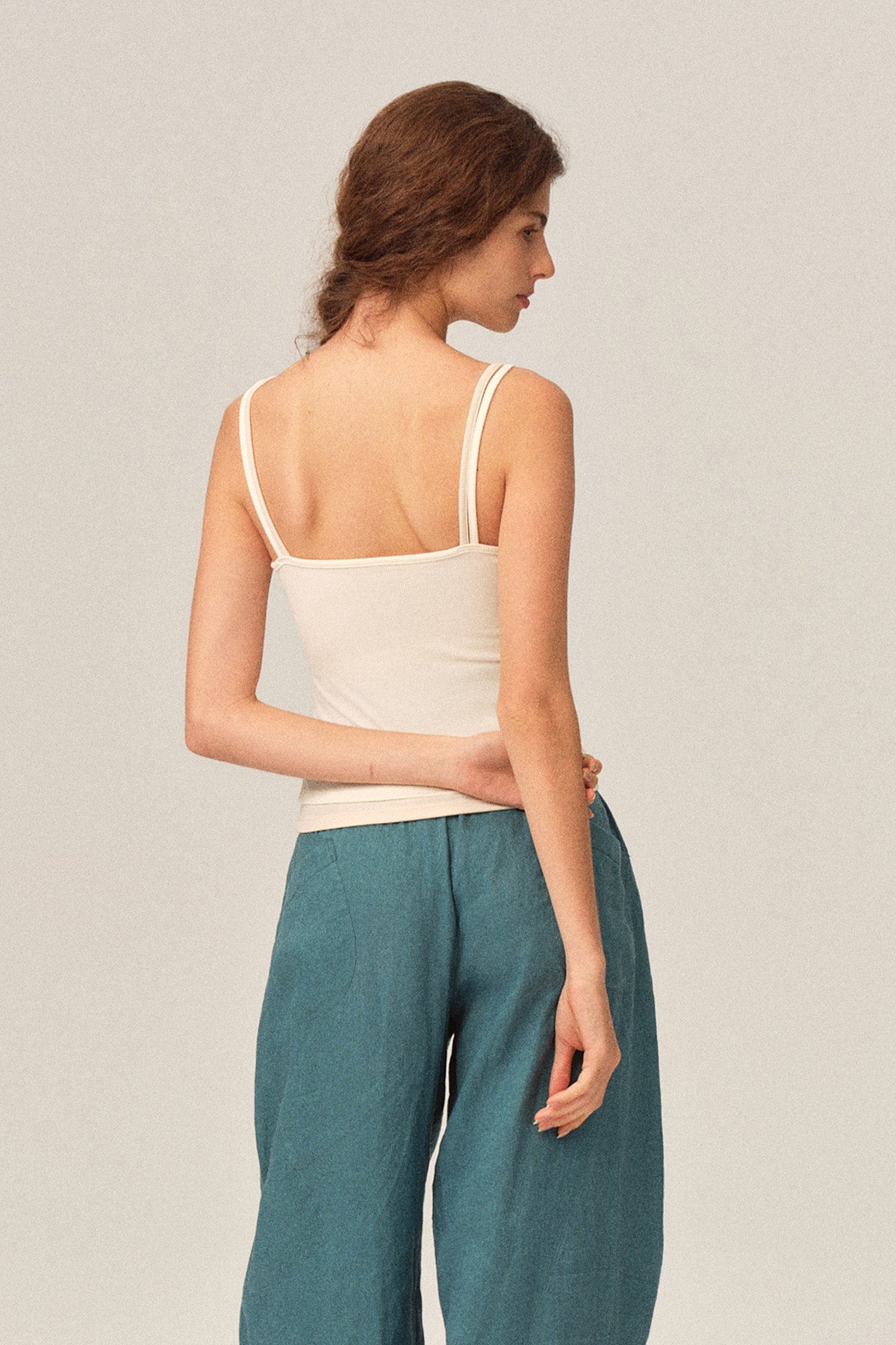 Elodie High-Stretch Ribbed Fake Two-Piece Slim Cami Basic Tank Top