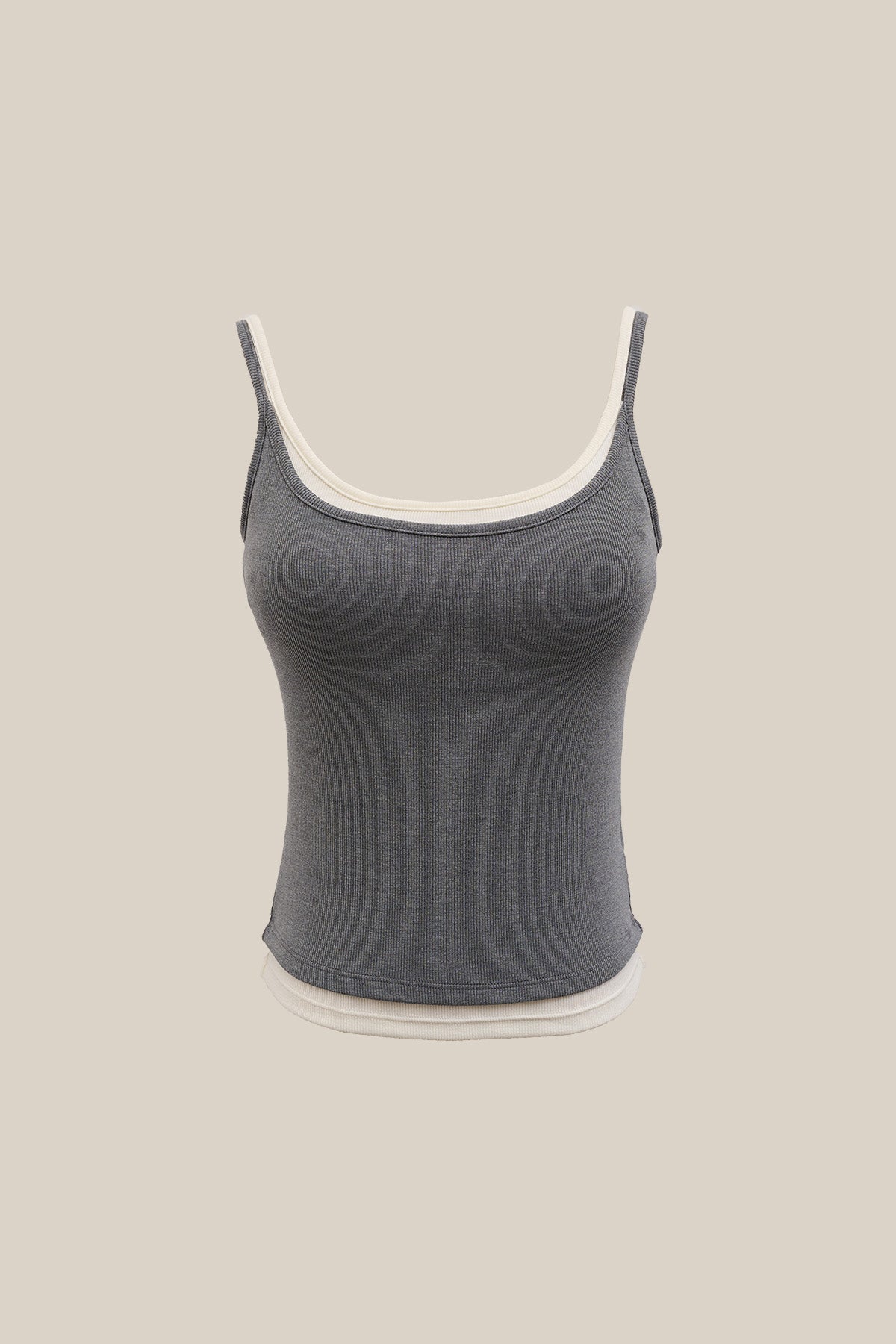 Elodie High-Stretch Ribbed Fake Two-Piece Slim Cami Basic Tank Top