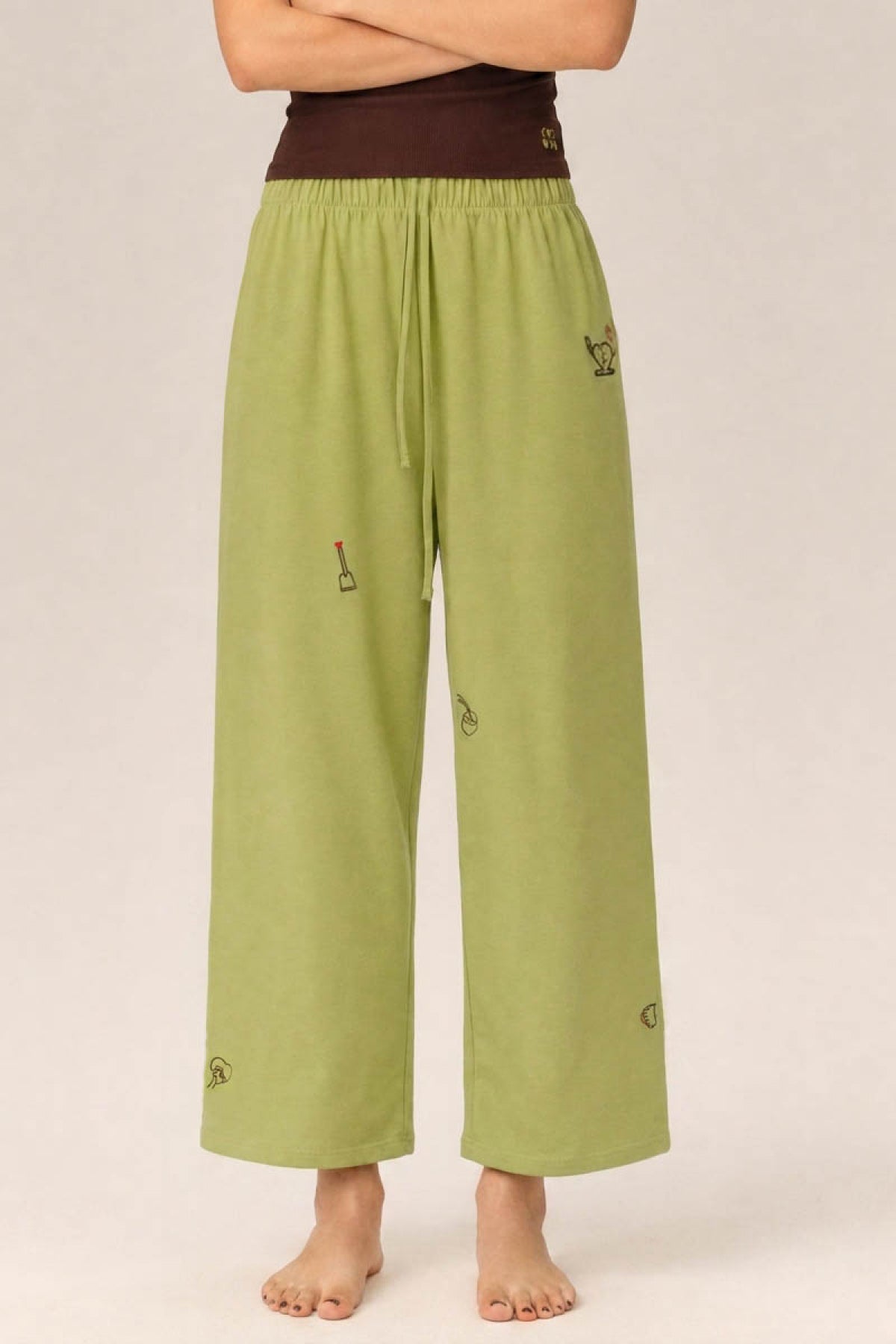 Gina Aodai Embroidered Loose-Fit Stretch Straight-Leg Trousers