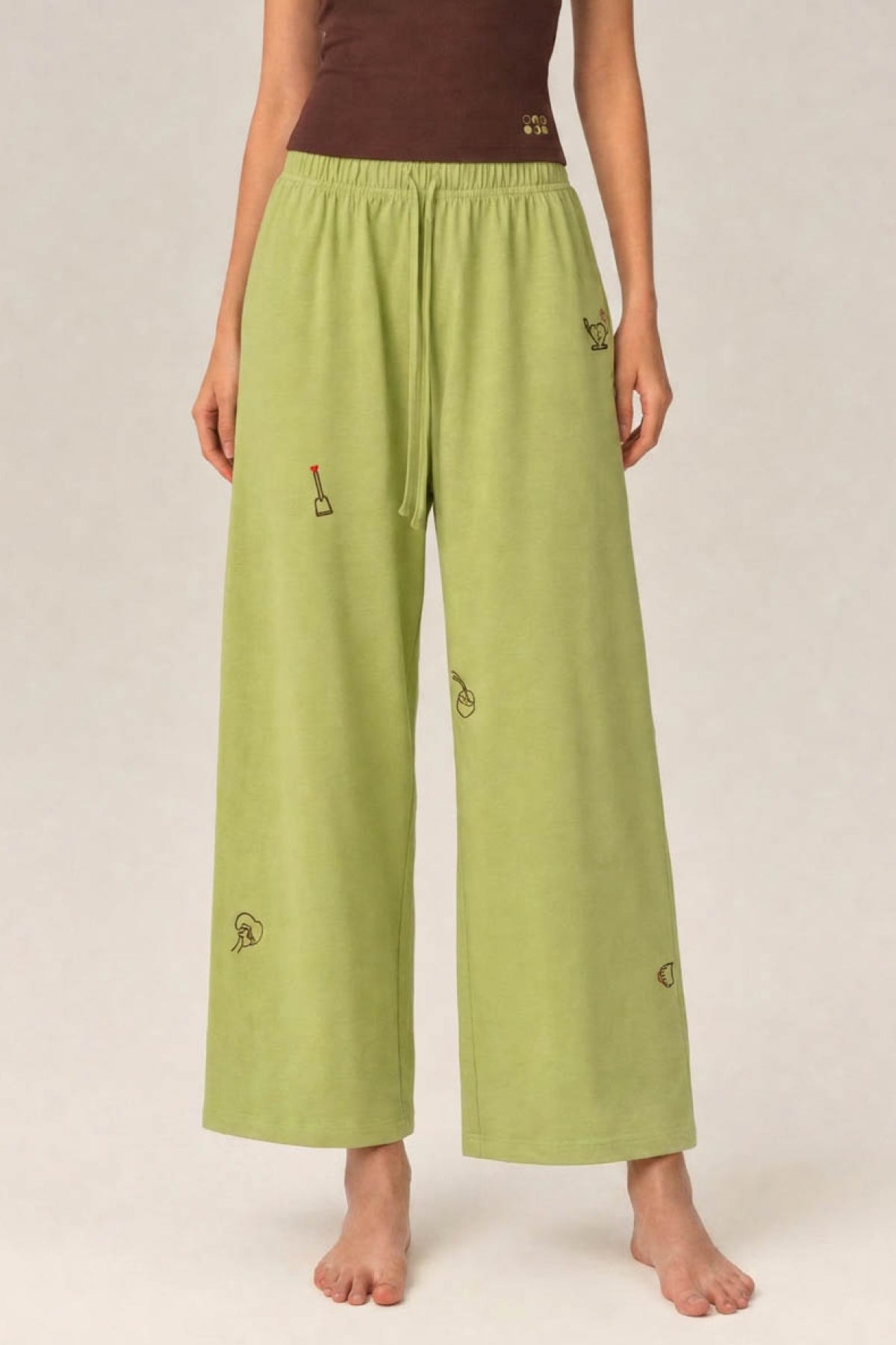 Gina Aodai Embroidered Loose-Fit Stretch Straight-Leg Trousers