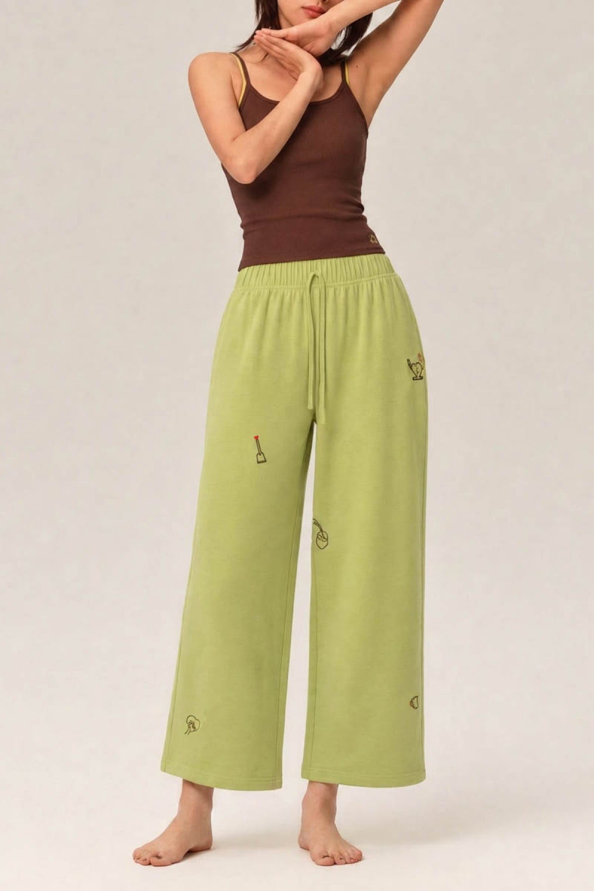 Gina Aodai Embroidered Loose-Fit Stretch Straight-Leg Trousers