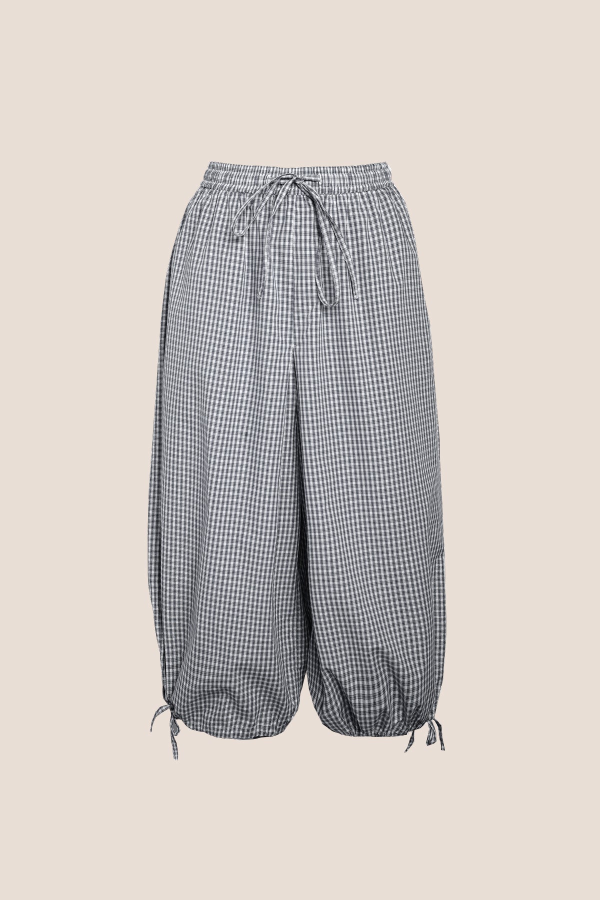 Olivia 100% Cotton Checked Drawstring Relaxed-Fit Cropped Trousers