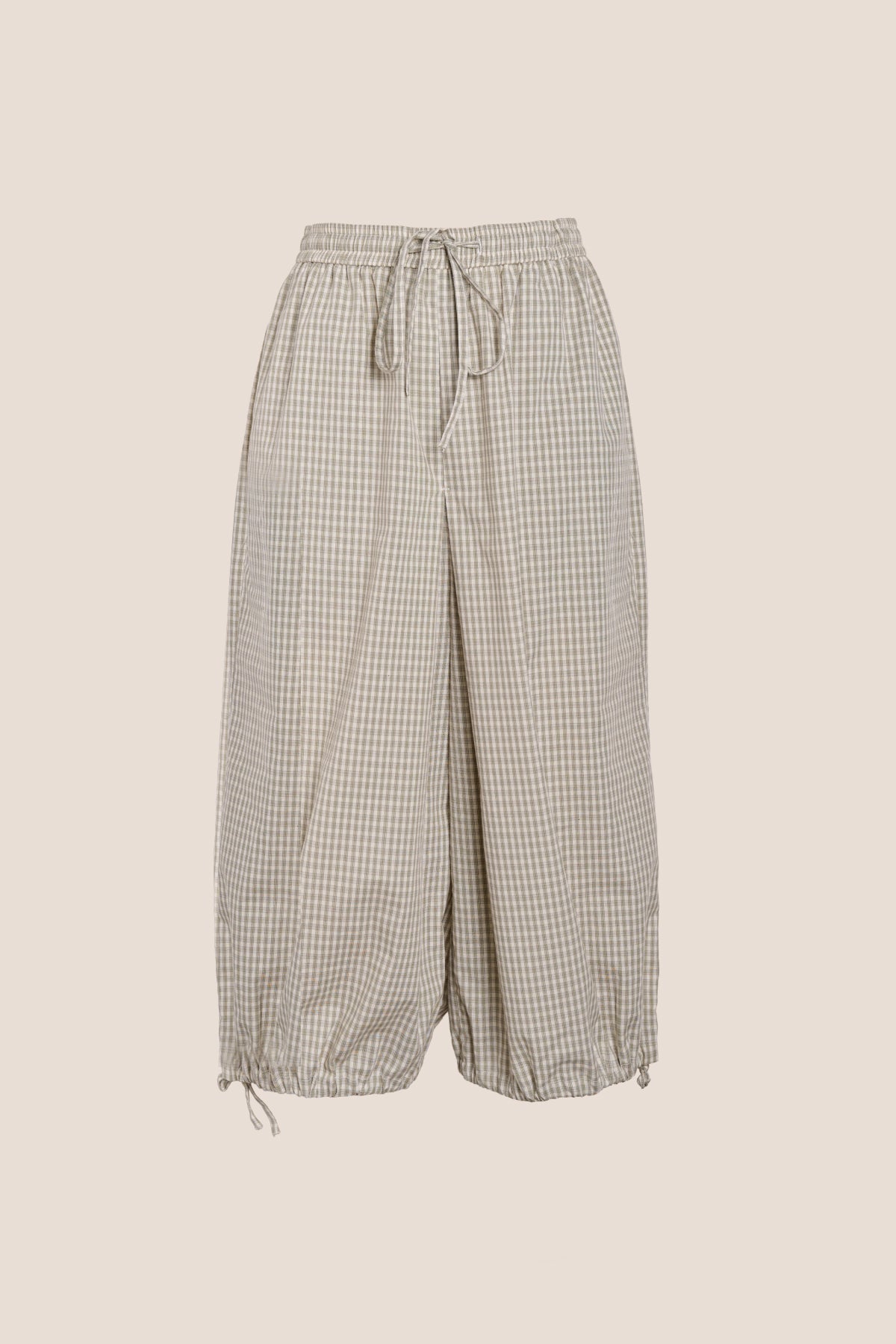 Olivia 100% Cotton Checked Drawstring Relaxed-Fit Cropped Trousers