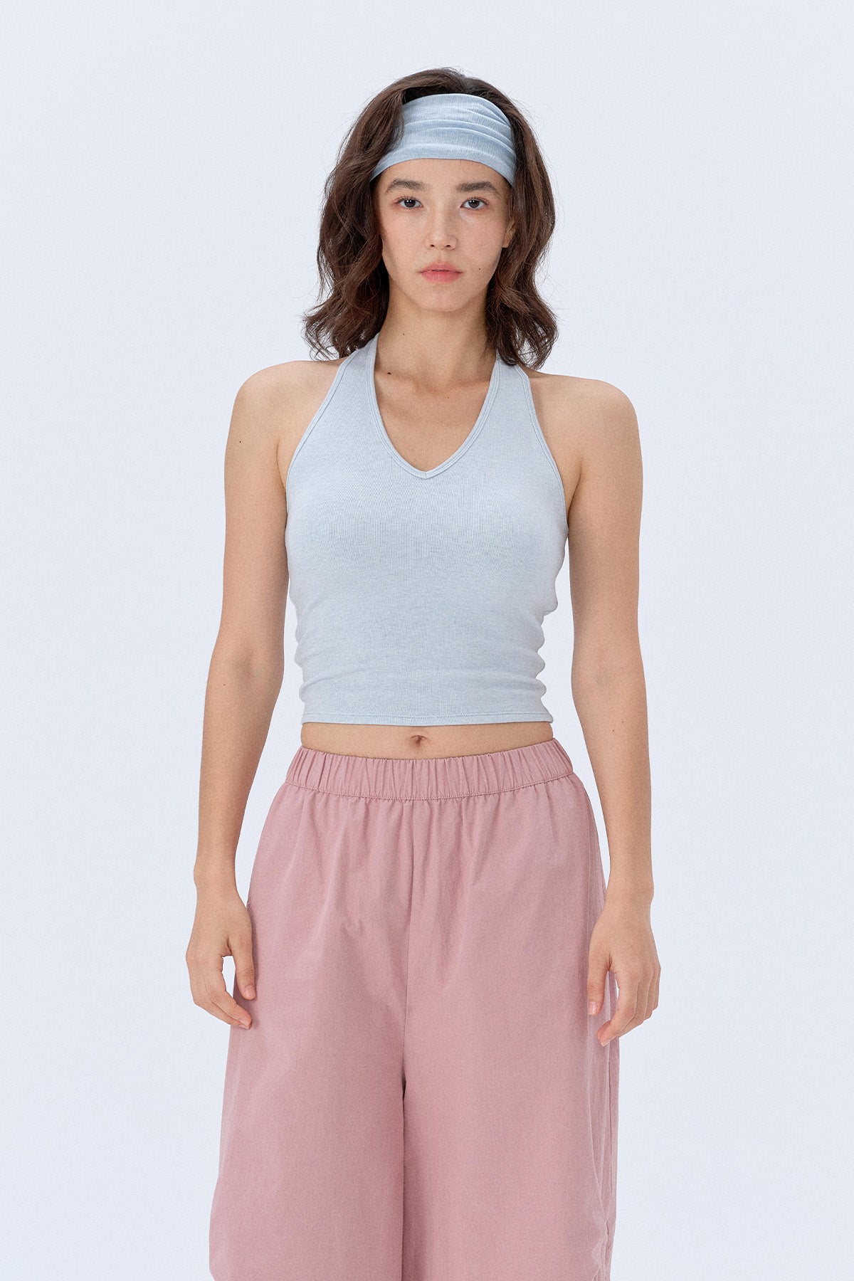 Ava Halter T-Back V-Neck Crop Tank Top