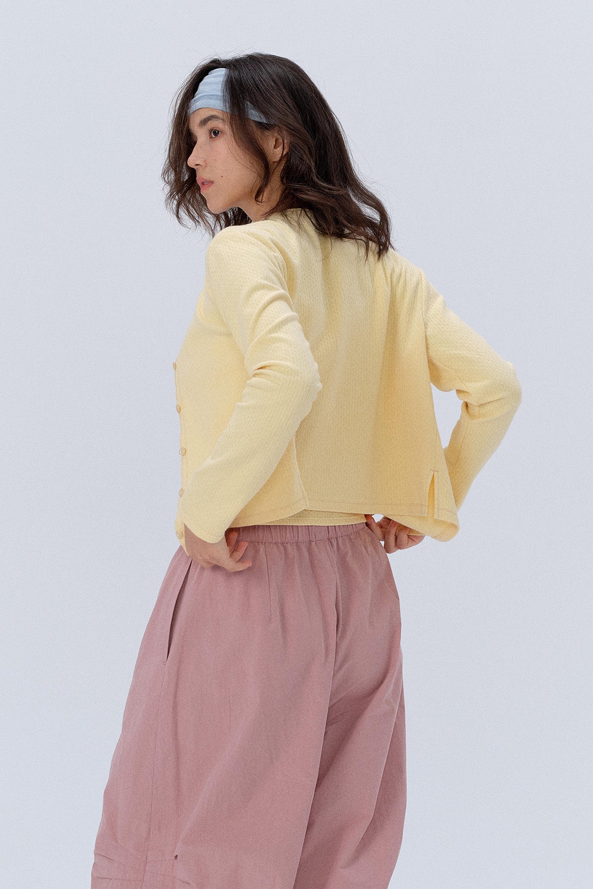 Ella Cropped Jacquard Round-Neck Cardigan