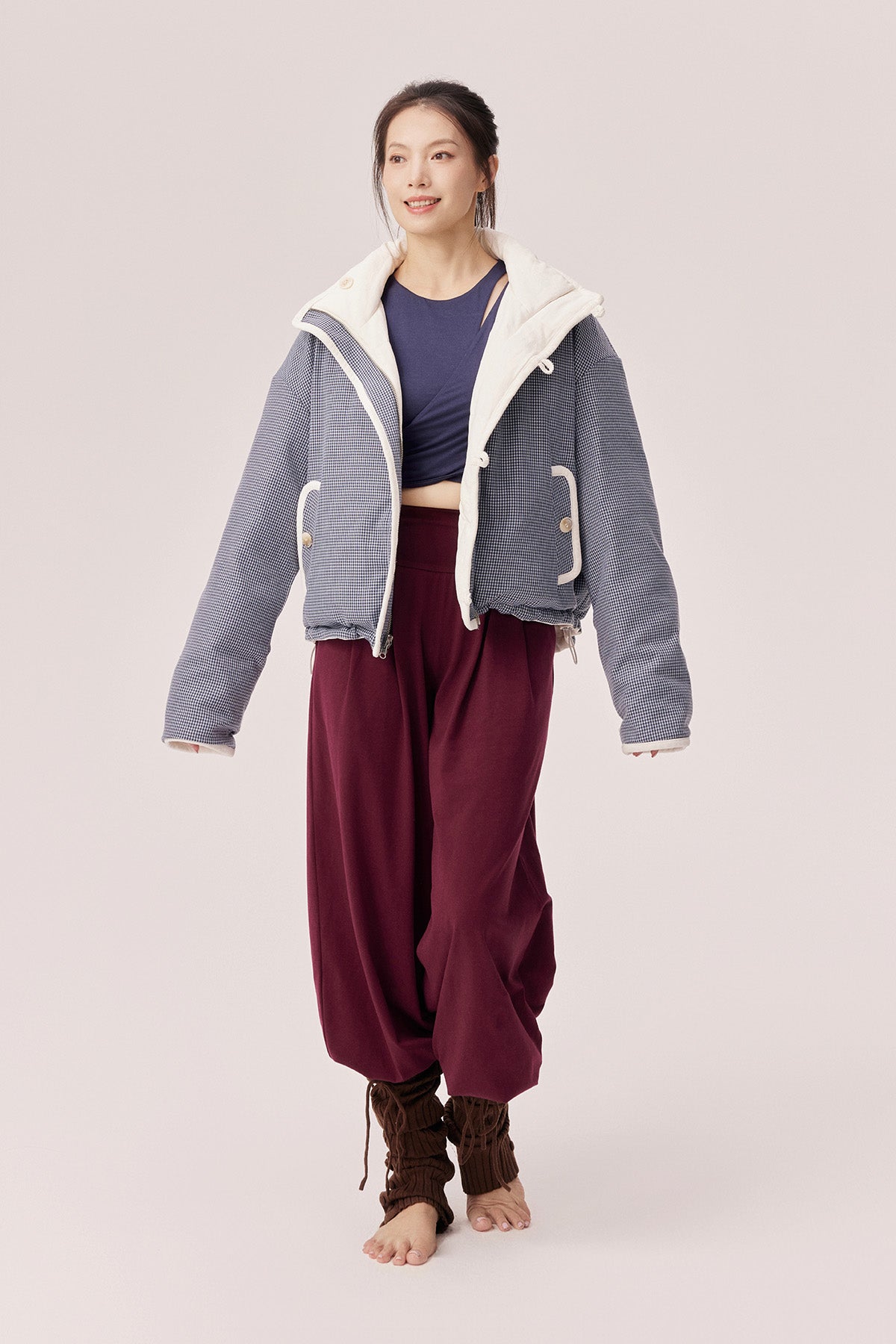 Estella Reversible Colorblock High-Neck Cropped Down Jacket