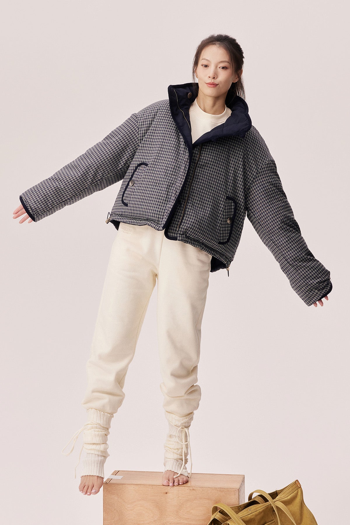 Estella Reversible Colorblock High-Neck Cropped Down Jacket