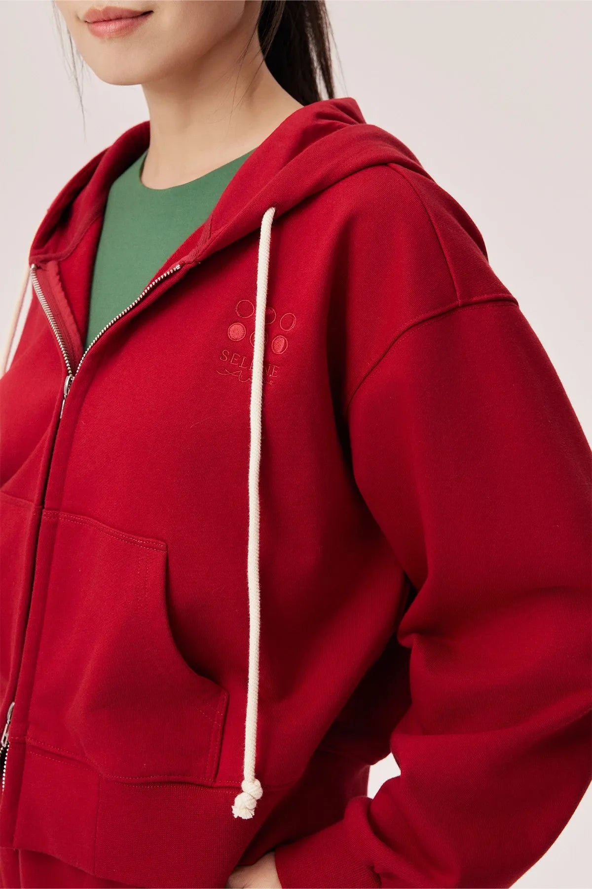 Selene Logo Embroidered Cropped Hoodie Jacket