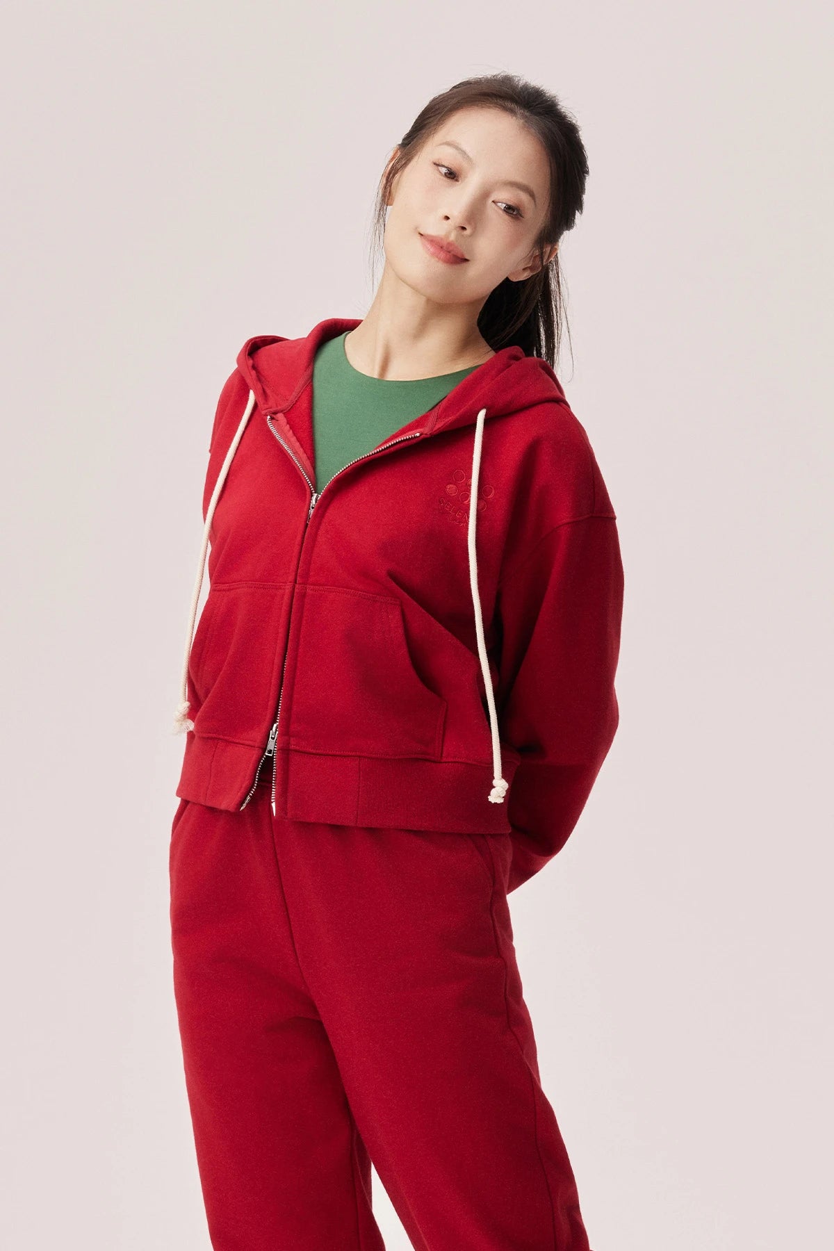 Selene Logo Embroidered Cropped Hoodie Jacket