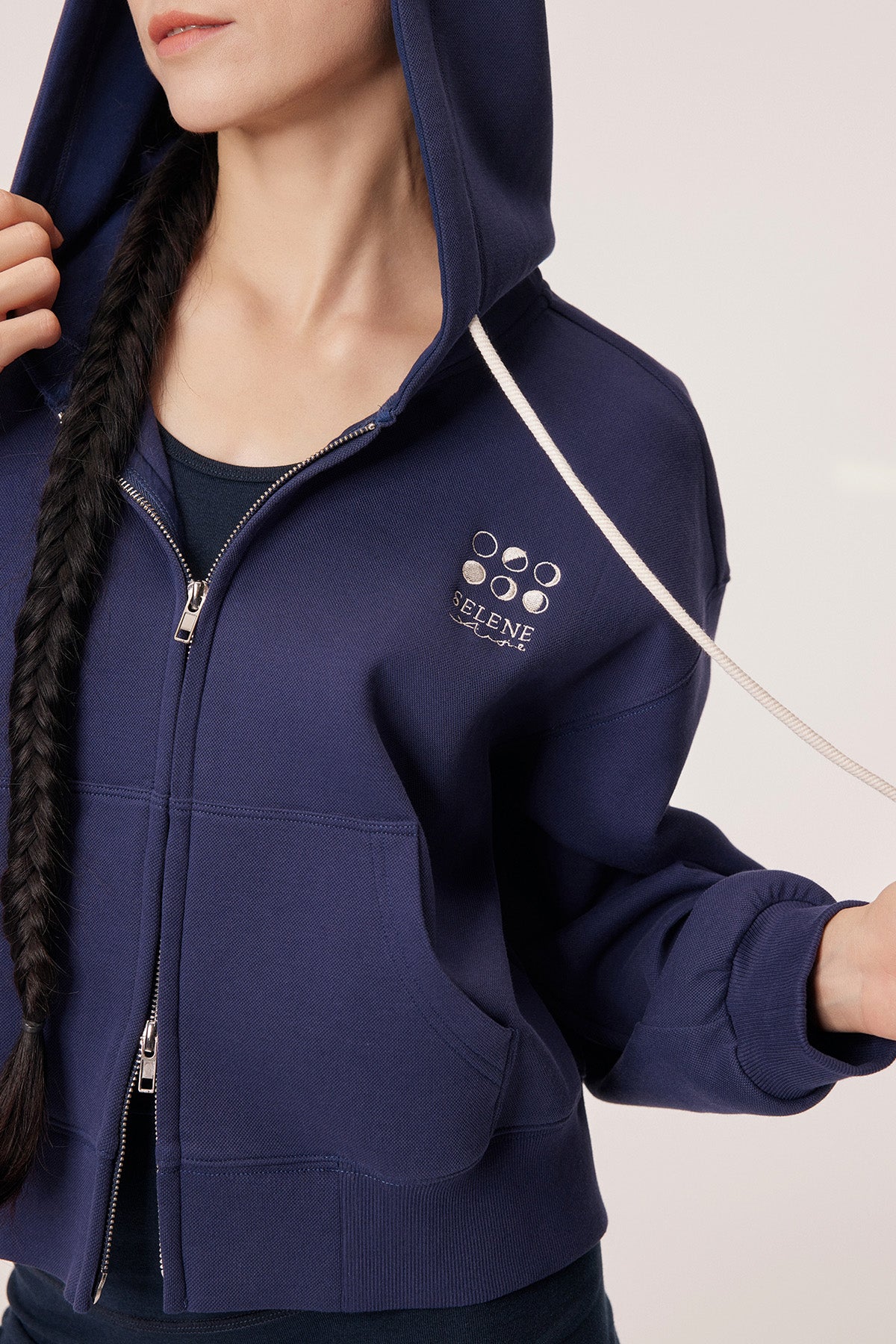 Selene Logo Embroidered Cropped Hoodie Jacket
