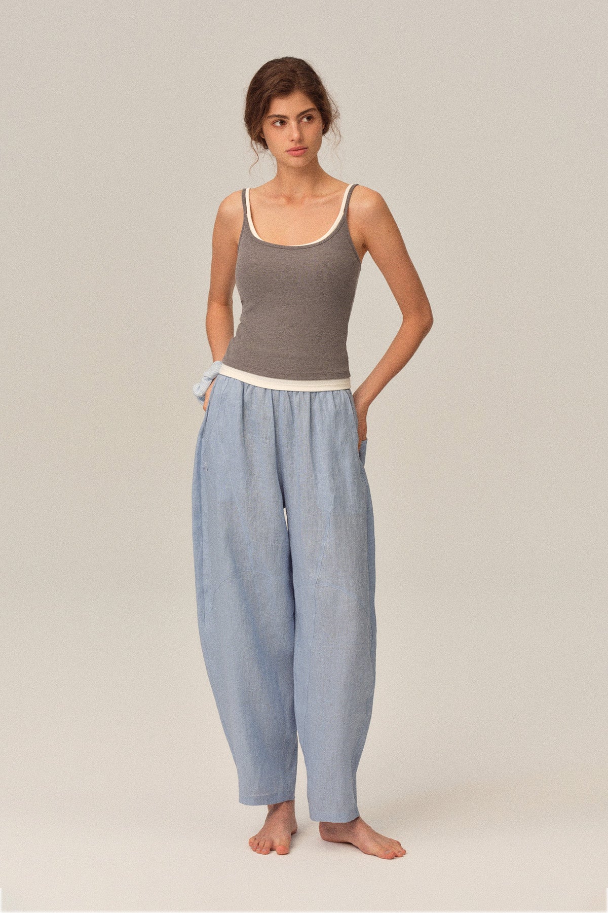 Elodie High-Stretch Ribbed Fake Two-Piece Slim Cami Basic Tank Top