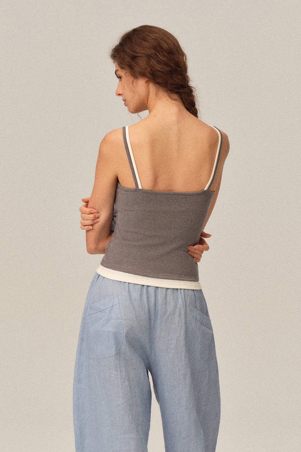 Elodie High-Stretch Ribbed Fake Two-Piece Slim Cami Basic Tank Top