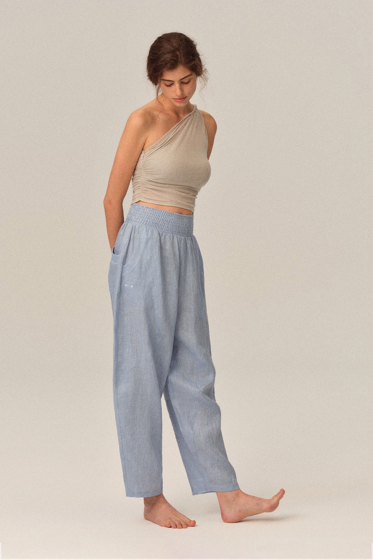 Clara Tencel Wool Soft Stretch Asymmetrical One-Shoulder Draped Tank Top