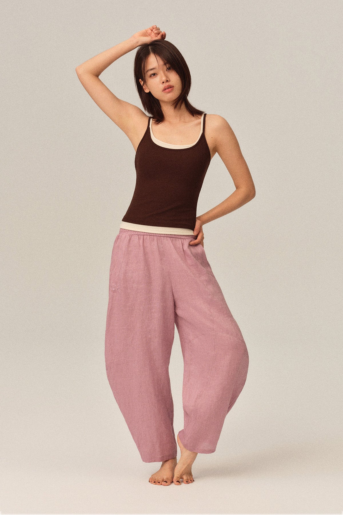 Elodie High-Stretch Ribbed Fake Two-Piece Slim Cami Basic Tank Top