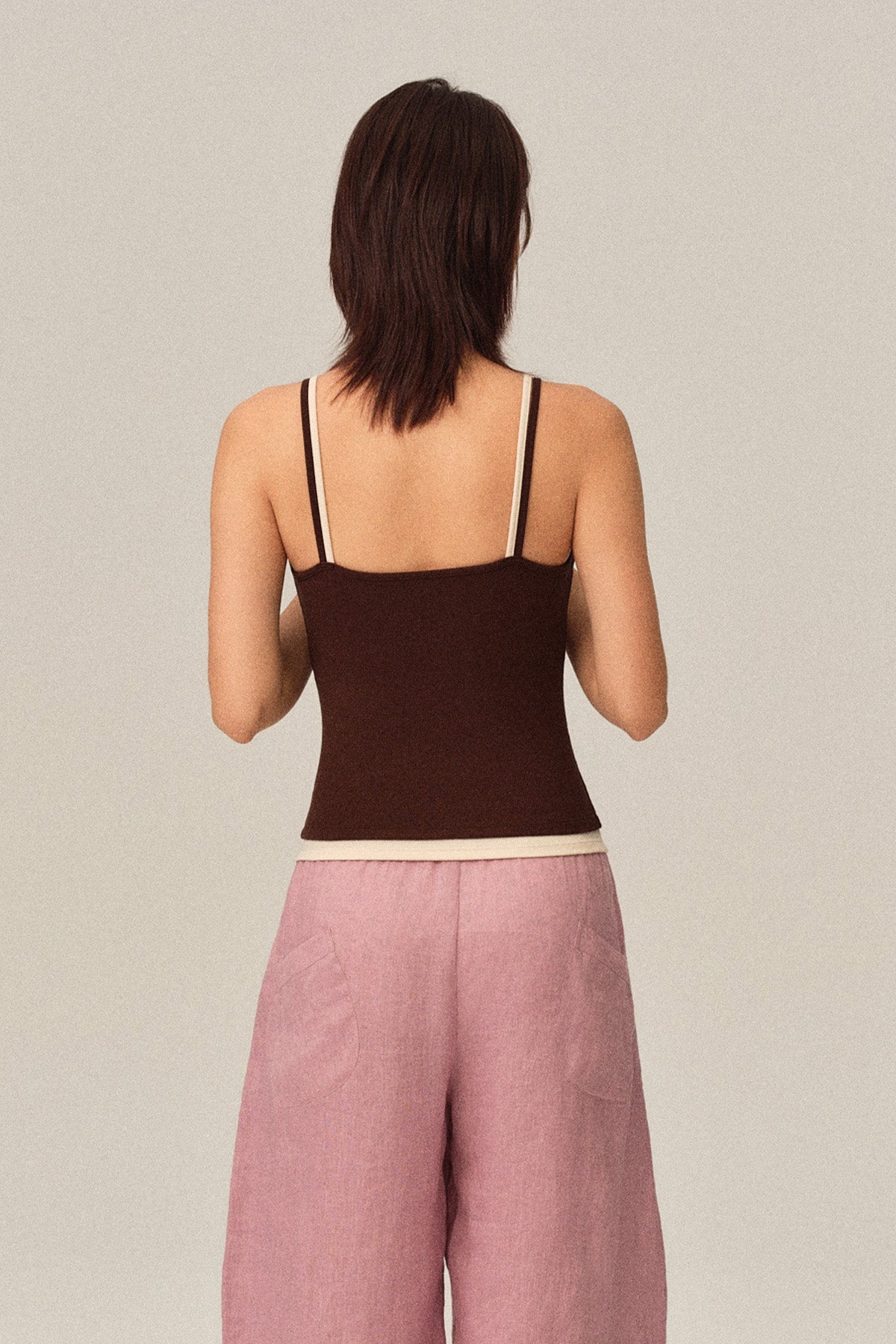 Elodie High-Stretch Ribbed Fake Two-Piece Slim Cami Basic Tank Top