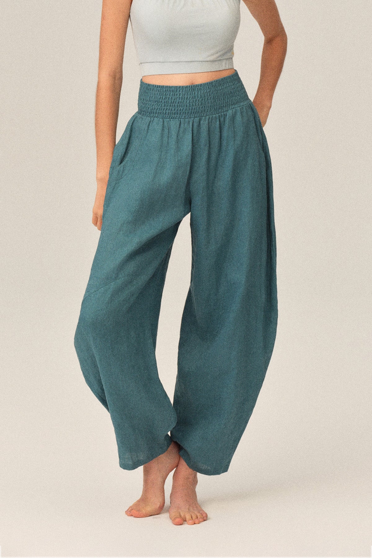 Ione 100% Linen Multi-Panel Draped Loose Cocoon Pants