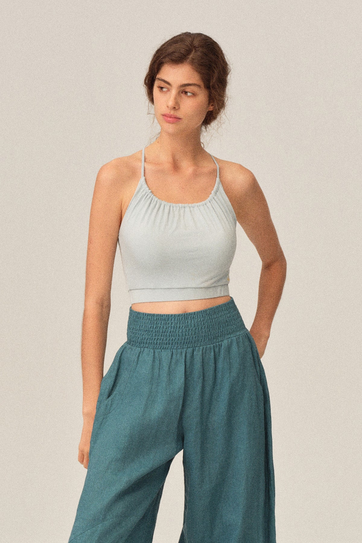 Seraphina Bamboo Fiber Ruched Crop Tank Top