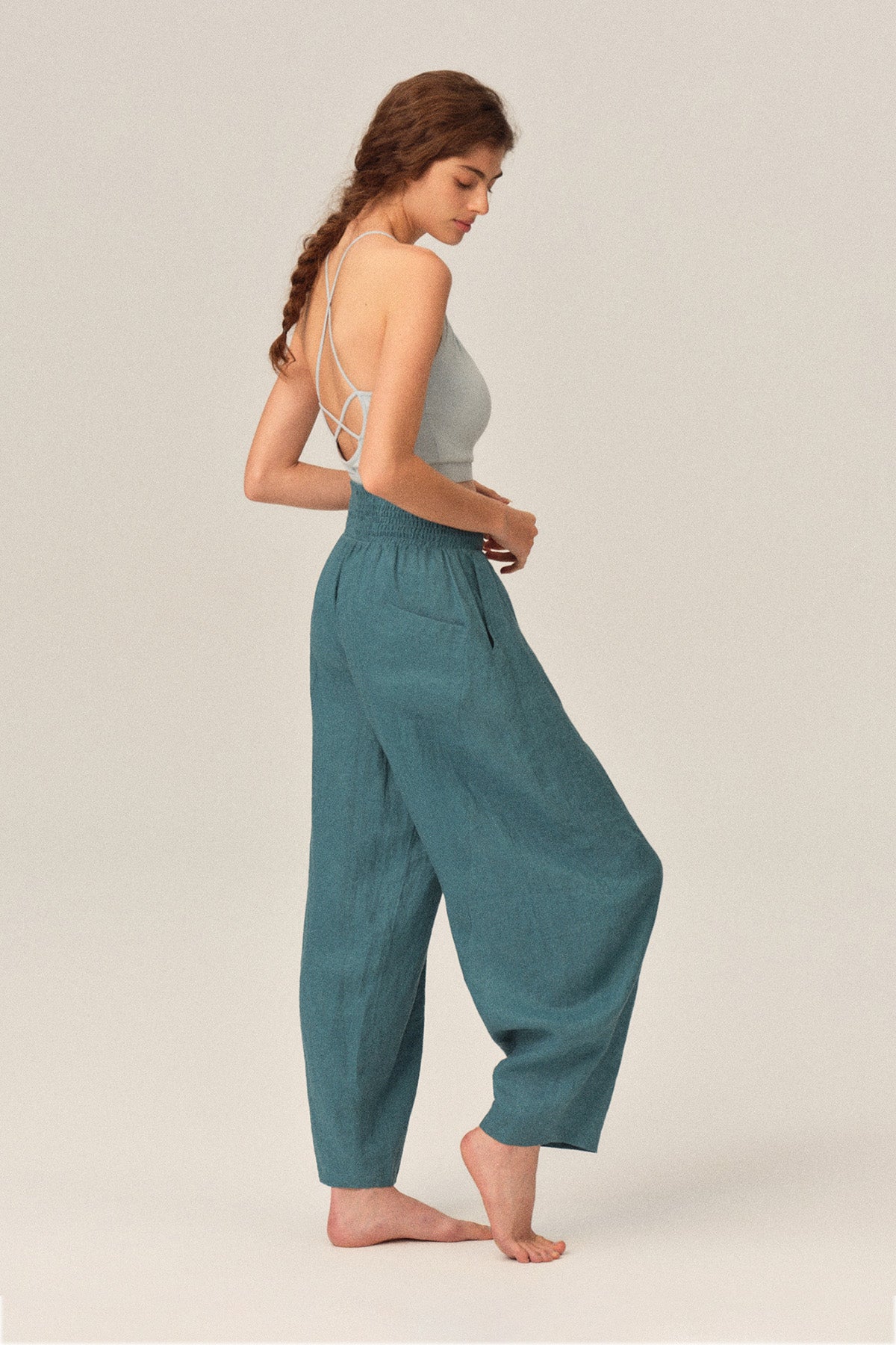 Ione 100% Linen Multi-Panel Draped Loose Cocoon Pants