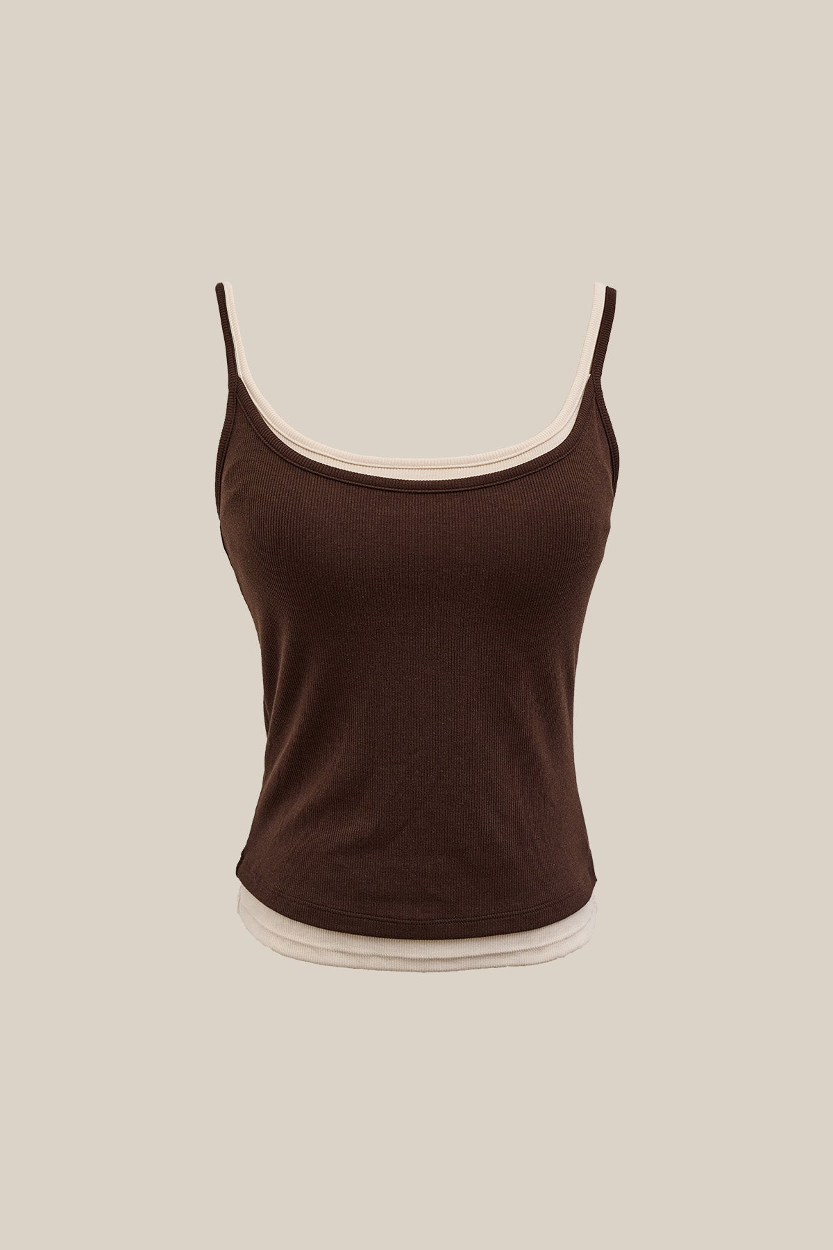 Elodie High-Stretch Ribbed Fake Two-Piece Slim Cami Basic Tank Top