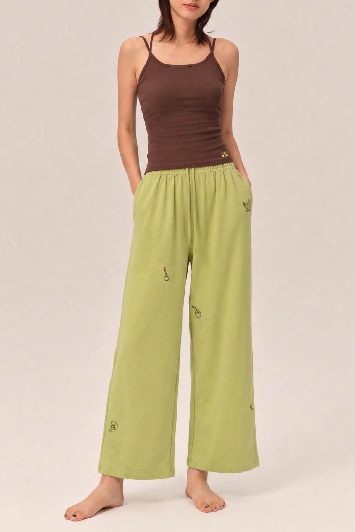 Gina Aodai Embroidered Loose-Fit Stretch Straight-Leg Trousers