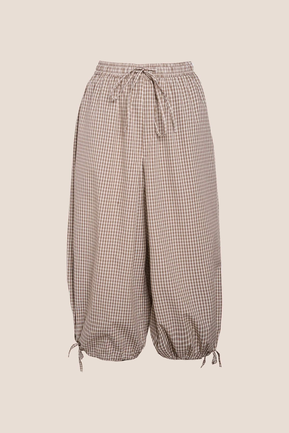 Olivia 100% Cotton Checked Drawstring Relaxed-Fit Cropped Trousers