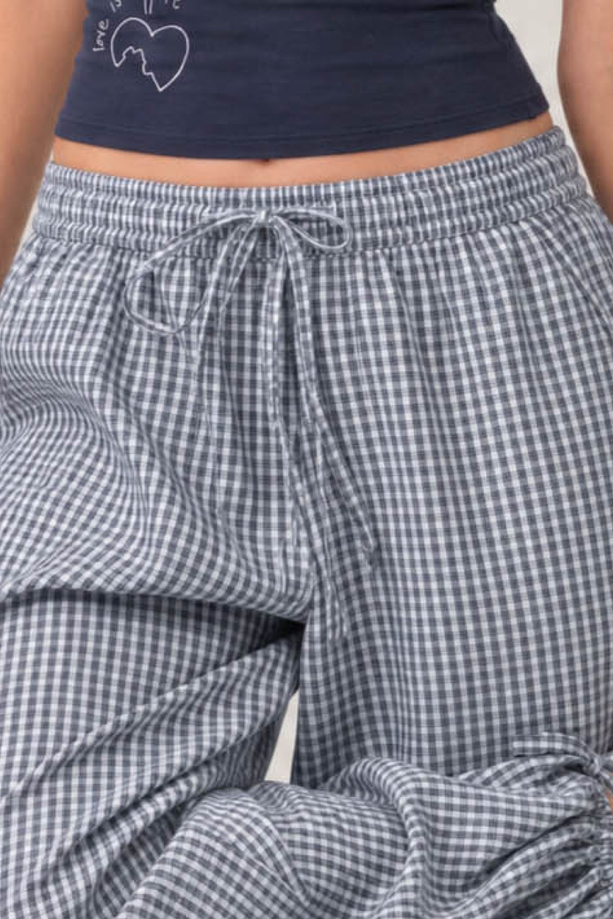Olivia 100% Cotton Checked Drawstring Relaxed-Fit Cropped Trousers