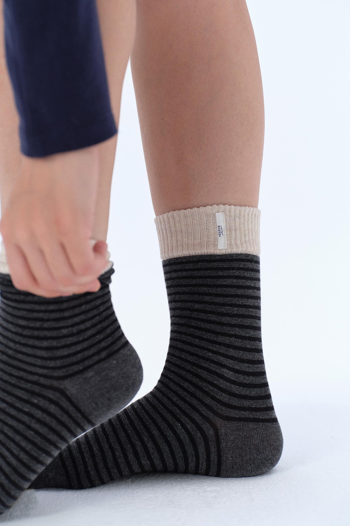Lily Cotton-Blend Stripe Yoga Toe Socks